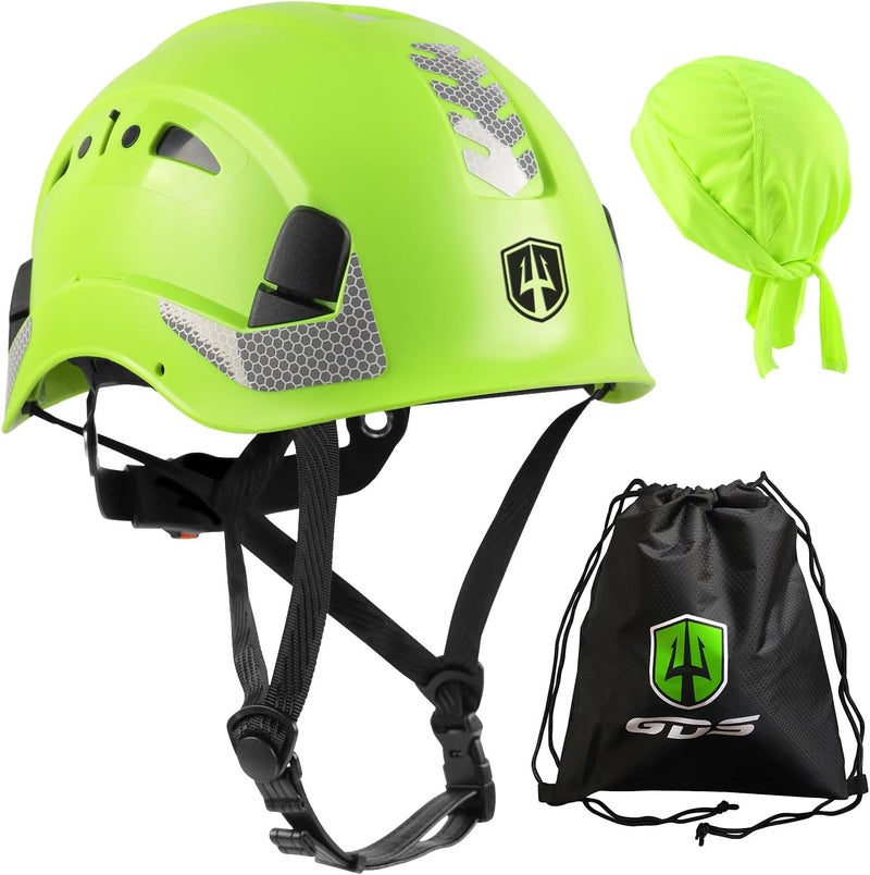 GREEN DEVIL Safety Helmet Hard Hat with Chin Strap Vented Lightweight Adjustable Hardhat for Men Women with Hi-Viz Design Ideal for Tree Climbing Work at Height - Image 1